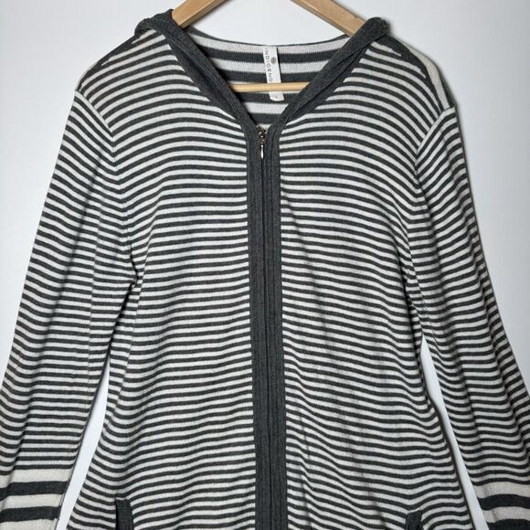Indigenous Organic Cotton Striped Full Zip Tunic Hoodie Jacket Large Gray White - Picture 3 of 13